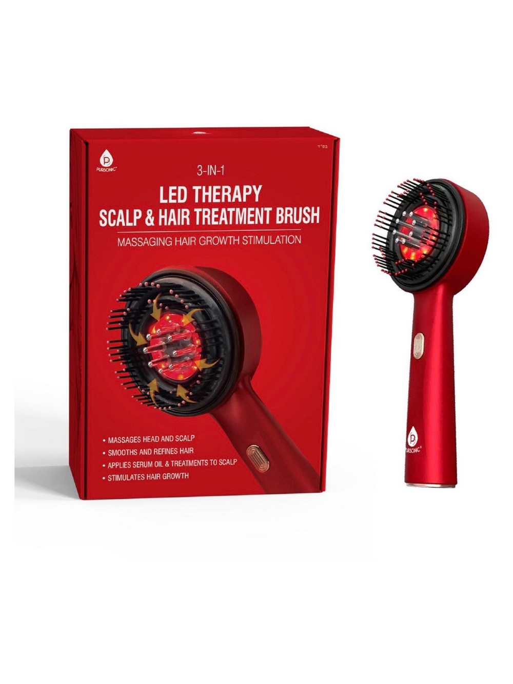 3 in 1 Led Therapy Scalp & hair treatment brush stimulate growth boost volume